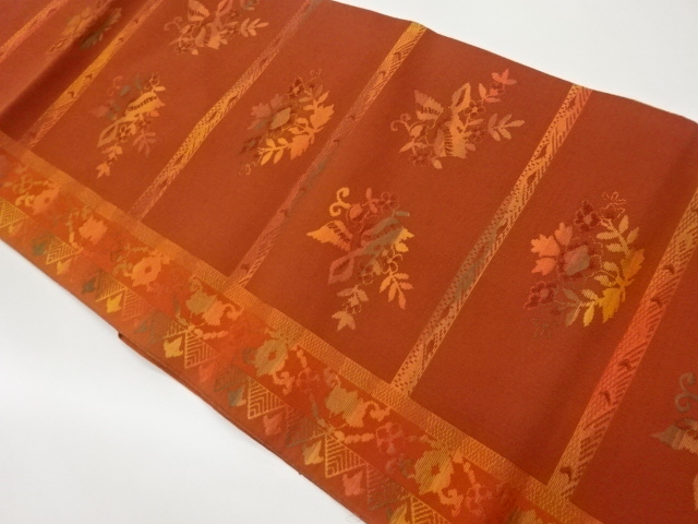 JAPANESE NAGOYA OBI / CHIKUZEN HAKATA / WOVEN FLORAL PLANTS